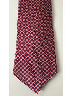 Vintage Raphael Roma Milano Red Multicolor Geometric Handmade Silk Tie